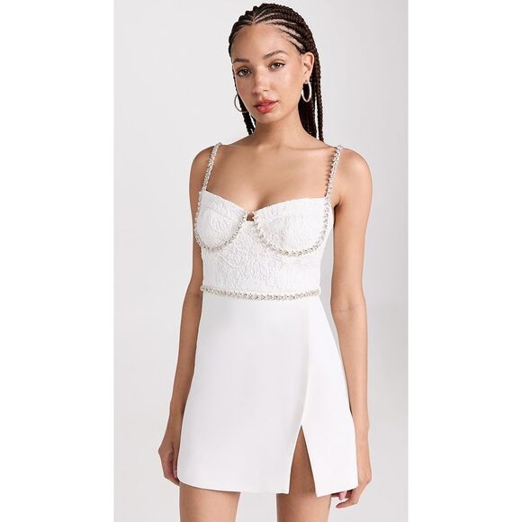 NWT Self Portrait Diamante accent‎ white lace bodice mini dress size 6 - Picture 4 of 14